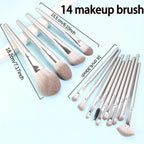 14-Piece Silver Professional Makeup Brush Set | Includes 2 Plush Velvet Puffs + 2 Blending Sponges | Vegan Cruelty-Free Brush Co