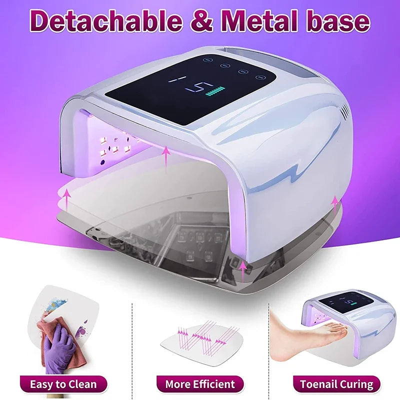 96W Mirror Reflective Nail Lamp with Metal Pad Cordless Manicure Dryer Wireless UV Light for Nails Rechargeable Nail UV LED Lamp