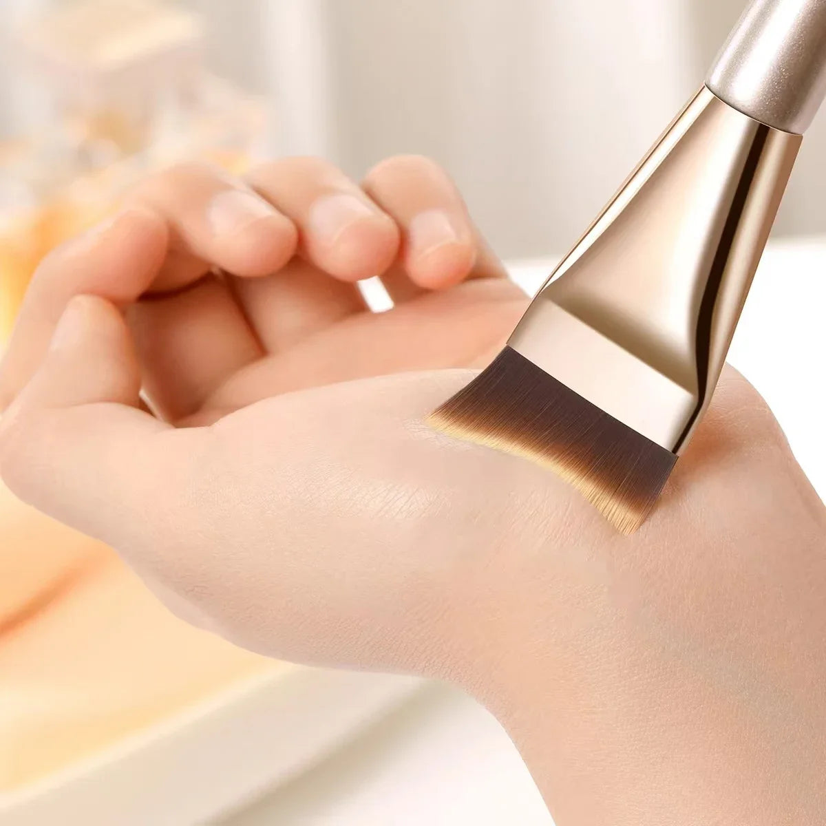 Arc-Fit Foundation Brush - Ergonomic Contour for Streak-Free Blending, Vegan Micro-Flex Bristles (Travel & Salon Use)