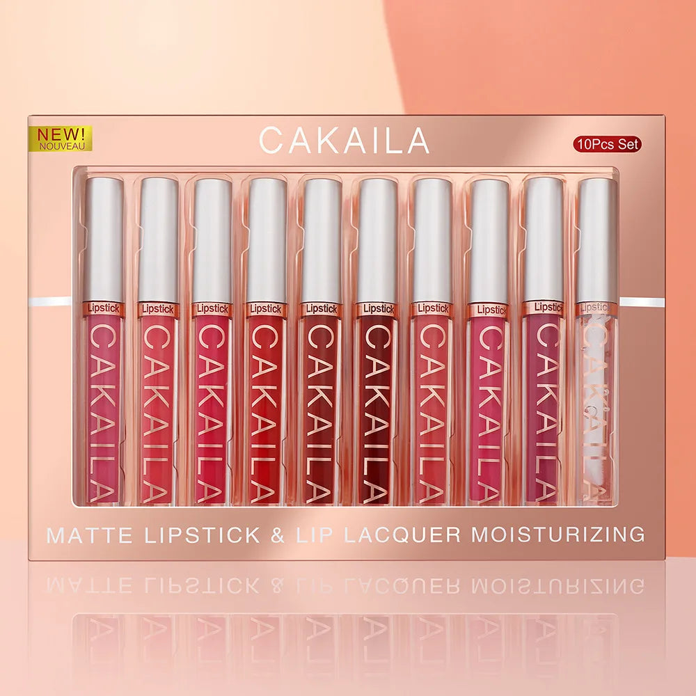 10pcs/set Nude Lip Gloss Matte Velvet Lipstick Waterproof Long-lasting  Liquid Lipstick Women Moist Lip Tint
