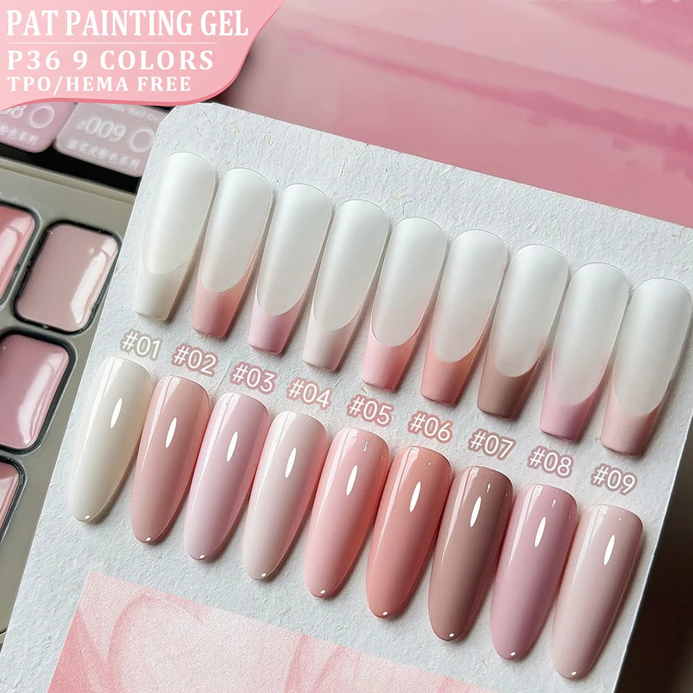 Vendeeni 9 Colors Patting Painting Gel Nail Polish Blooming Transfer Design UV LED Soak Off Gel Varnish Gradient Pat Gel Palette