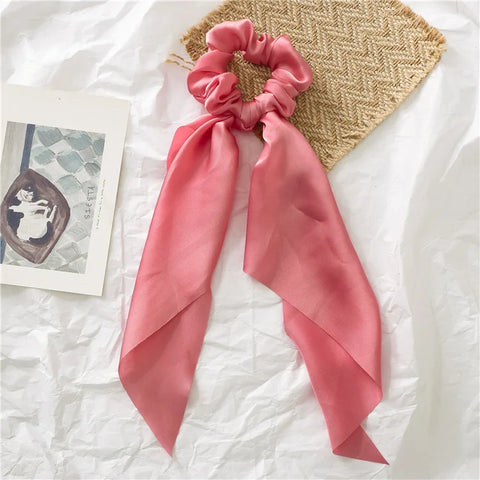 2023 Fashion Print Chiffon Long Ribbon Scrunchies Women Girls Ponytail Scarf Elastic Hair Bands Ties Hair Accessories Wholesale