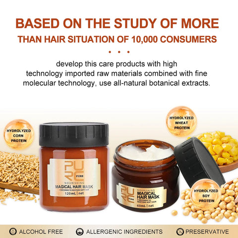 PURC Protein Magical Hair Mask Set Repair Damage and Dry Men Women Shiny Hair Treatments Products 60ml/120ml
