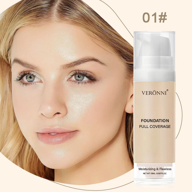 15ml Full Coverage Liquid Foundation,Foundation Effective Concealer Waterproof Sweat-resistant Makeup Professional Cosmetics