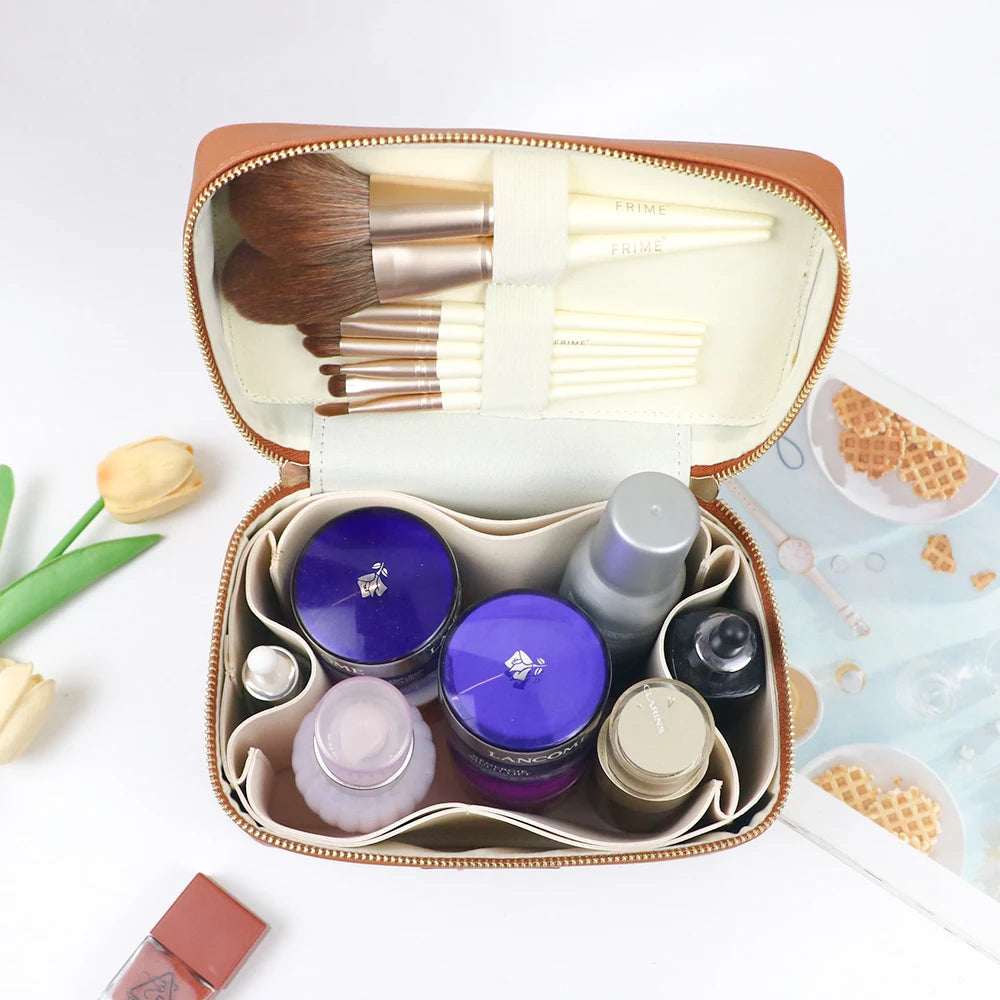 pu leather cosmetic bag with zoned storage and large capacity toiletry bag for autumn and winter new products