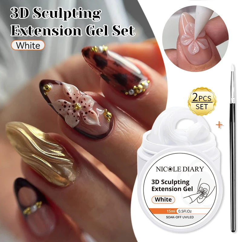 NICOLE DIARY White Non Stick Hand Extension Gel Nail Polish For 3D Shaping Carving Flower DIY Nail Art Extension Acrylic