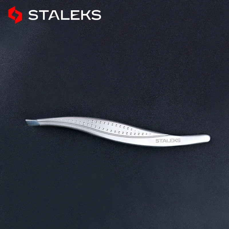 STALEKS TC-12/3 High Precision Eyebrow Tweezers Stainless Steel Slant Tip Tweezers Makeup Tool Hair Removal Tweezer with Storage