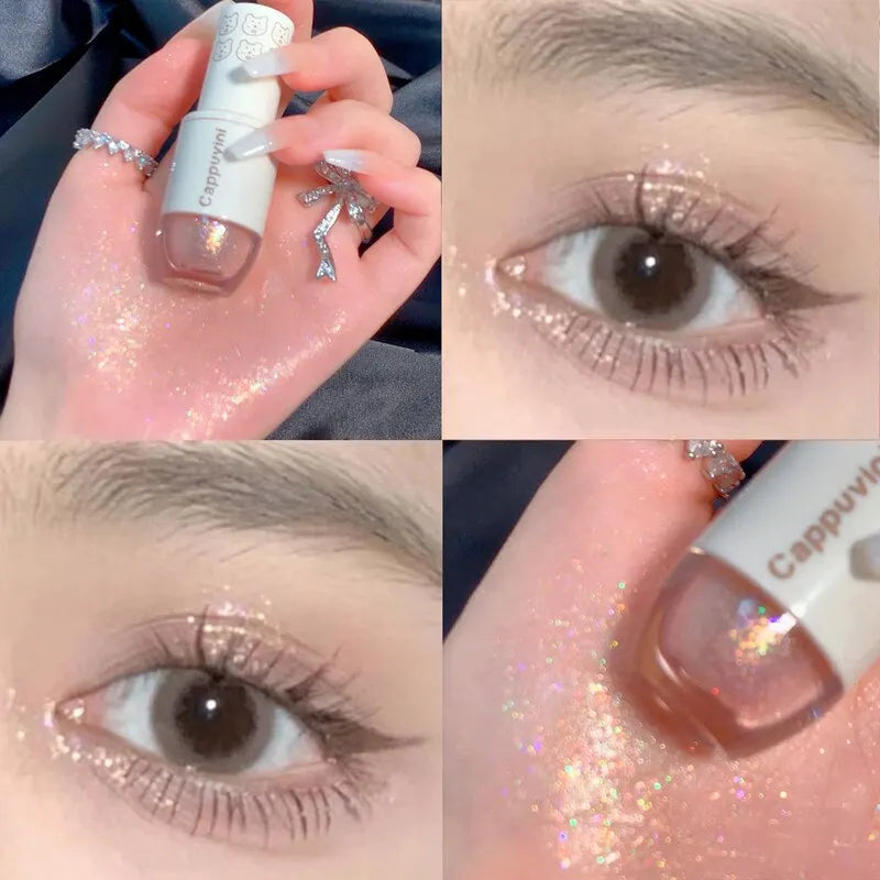 Cappuvini Liquid Eyeshadow High-Gloss Shiny Mermaid Pearl Tears Brightening Glitter Highlighter Quick Drying Eyeliner