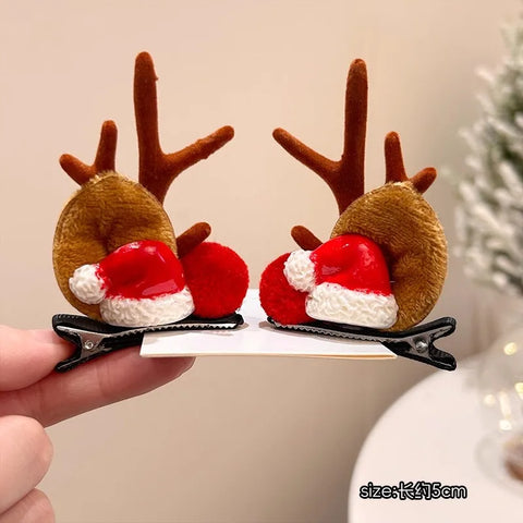 Christmas Hair Accessories 1Pair Cute Cartoon Antler Hair Clips For Women Girls Lovely Hair Ornament Hairpins Barrettes Hairgrip