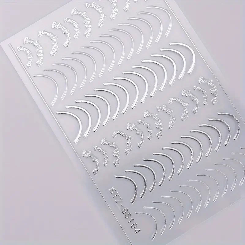 3pcs/set 3D Simple Lines Nail Stickers Rose Gold Metal Stripe Letters Decals Curve Gel Nails Art Sliders Polish Manicure Decor
