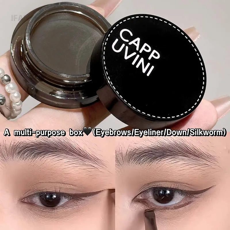 Natural Black Eyeliner Gel Cream with Brush Waterproof Lasting Non Smudging Matte Brown Easy Wear Eyebrow Silkworm 3 in 1 Makeup