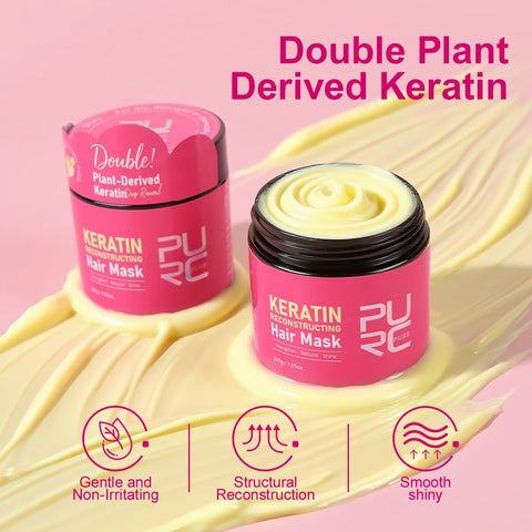 PURC Double Keratin Hair Mask 3-Min Soften Hair Deep Repair Damaged Frizzy Reduce Dryness Improve Hair  Texture Hair Care Mask