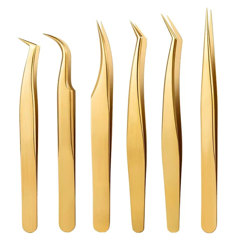 6PCS False Eyelash Tweezers Set For Fake Fan Lashes Extensions Planting Eyebrow Clip Eyelashes Tongs Makeup Nail Tools Kit