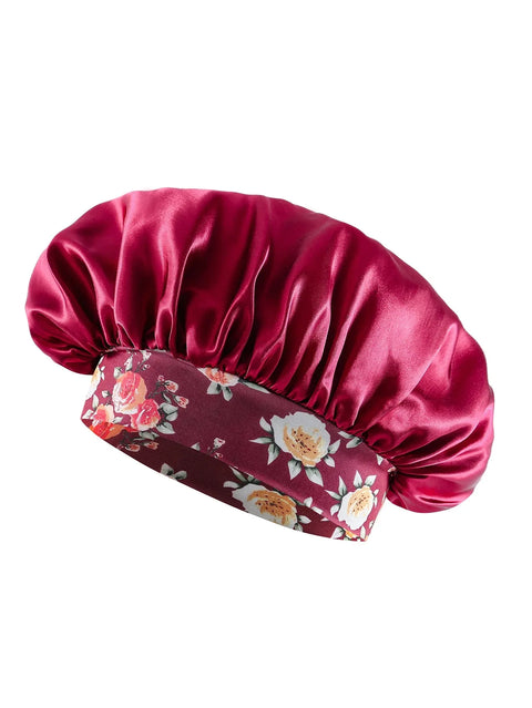 Women's Fashion Bonnet Flower Printed Hair Hat with Wide Edge Elastic Silk Smooth Satin Face for Daily Home Sleep Hat