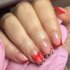 24pcs Brown French Leopard Print Press On Nails Stereo Pink Flower Designs Autumn False Nails Sweet Cool Almond Fake Nail Tips