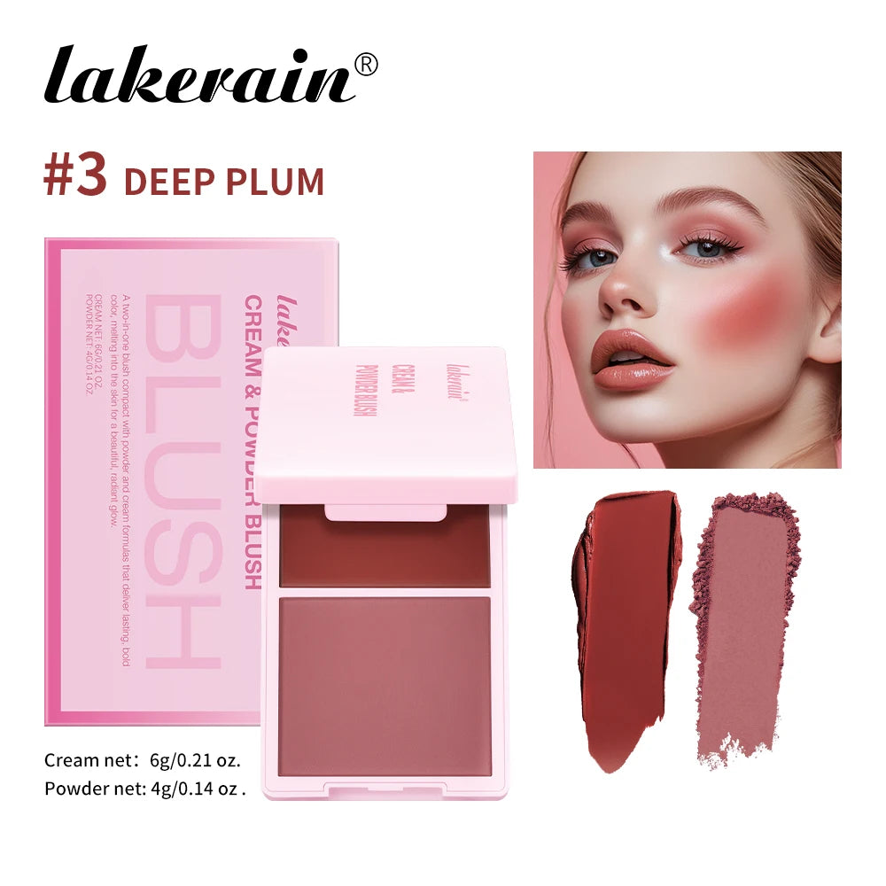 Cream & Powder Blush Matte 5Colors Dewy Rosy Blush Makeup Pan Long-lasting Wearing High Pigment Natural Matte Blush Cosmtics