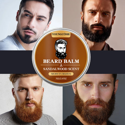 Organic Beard Growth Oil & Sandalwood Balm 1/2/4 Set-24H Nourishing, No Flakes, Men's Grooming Kit with Argan Oil & Vitamin E