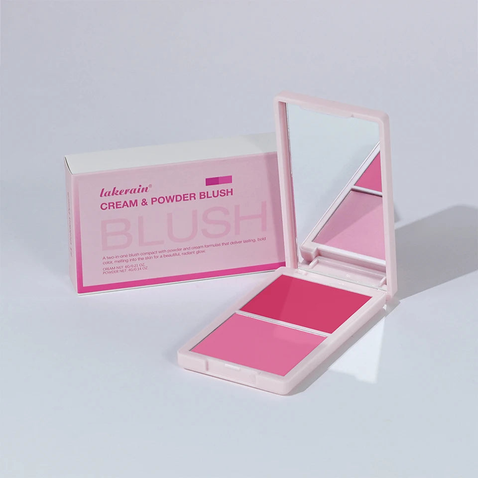 Lakerain 2in1 Cream & Powder Blush Palette Natural Long-lasting High Pigment Blush Makeup Pan Clear Vitality Girl Blush Palette