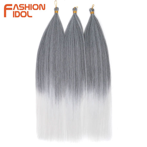 28" 3PCS Ariel Straight Pony Hair Bundles Crochet Braids Hair Synthetic Braiding Hair Ombre Silver Grey Crochet Hair Extensions