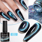 PUENTE 7.5ML Blue Laser Cat Magnetic Gel Nail Polish Sparkling Holographic Rainbow Cat Eye Gel Soak Off UV/LED Nail Art Varnish