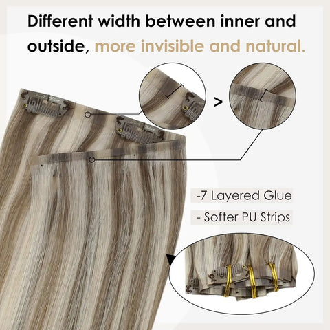 Full Shine Clip in Hair Extensions Human Hair 120g Seamless Invisible Clip In Extensions Human Hair Remy Balayage Blonde Color