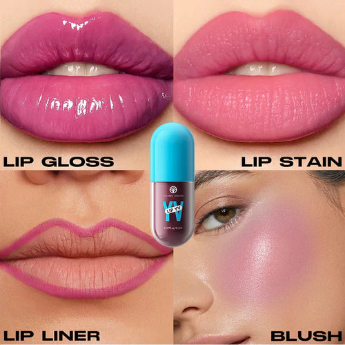 4-in-1 Lip Kit Lip Stain Gloss Liner & Blush, 3 Colors Multipurpose Liquid Lipstick Set, Waterproof Long Lasting,Makeup Gift Set
