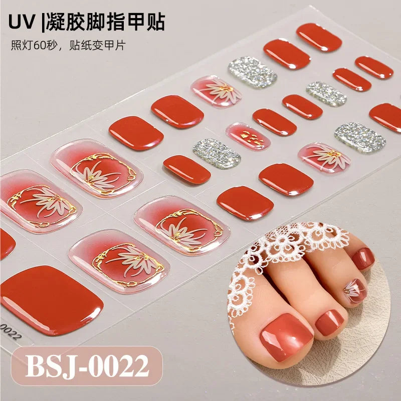26Tips French Leopard Print UV Gel Toenail Sticker Bronzing Dye Gradient Cross-border Semi Baked Gel Nail Sticker UV Lamp Needed