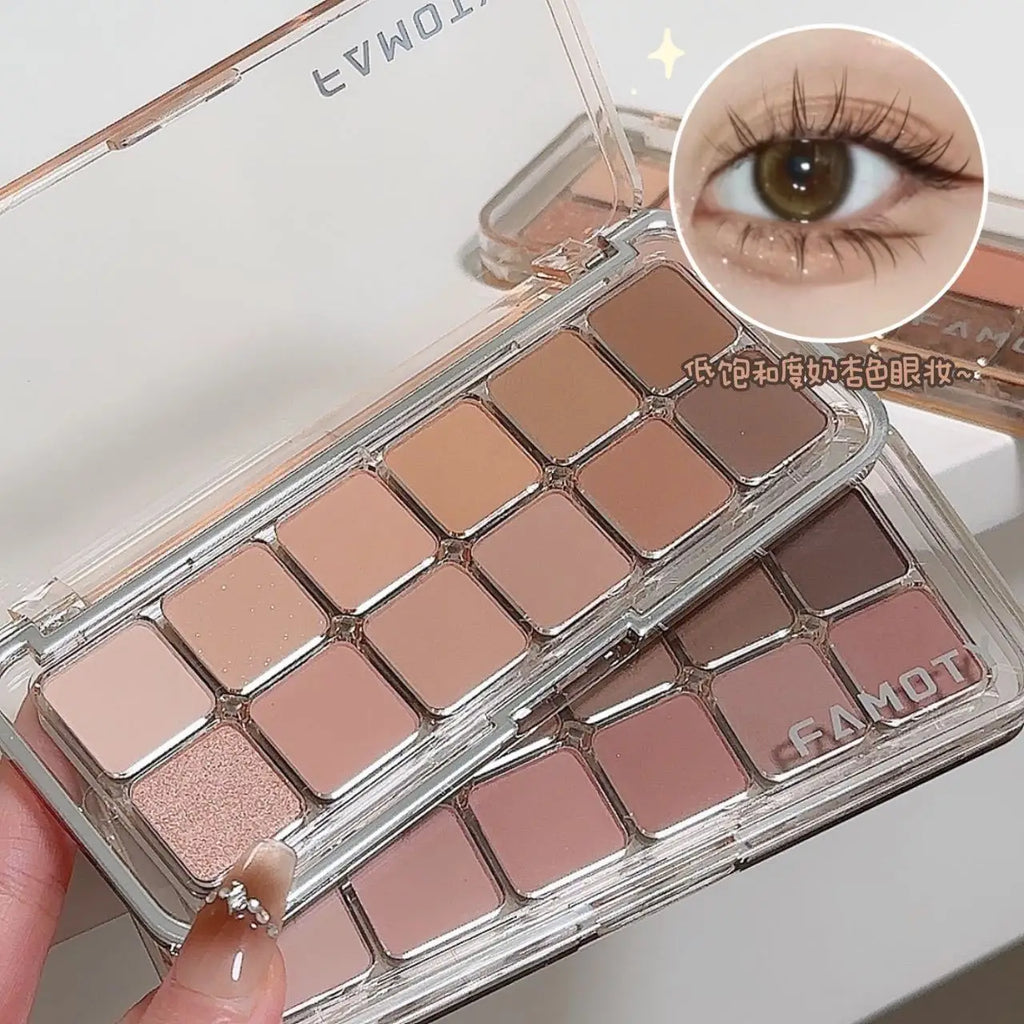 12-Color Low Saturation Eyeshadow Palette All Matte Tea Apricot Eye Makeup Palette Daily Earth Makeup Long Lasting Eye Shadows