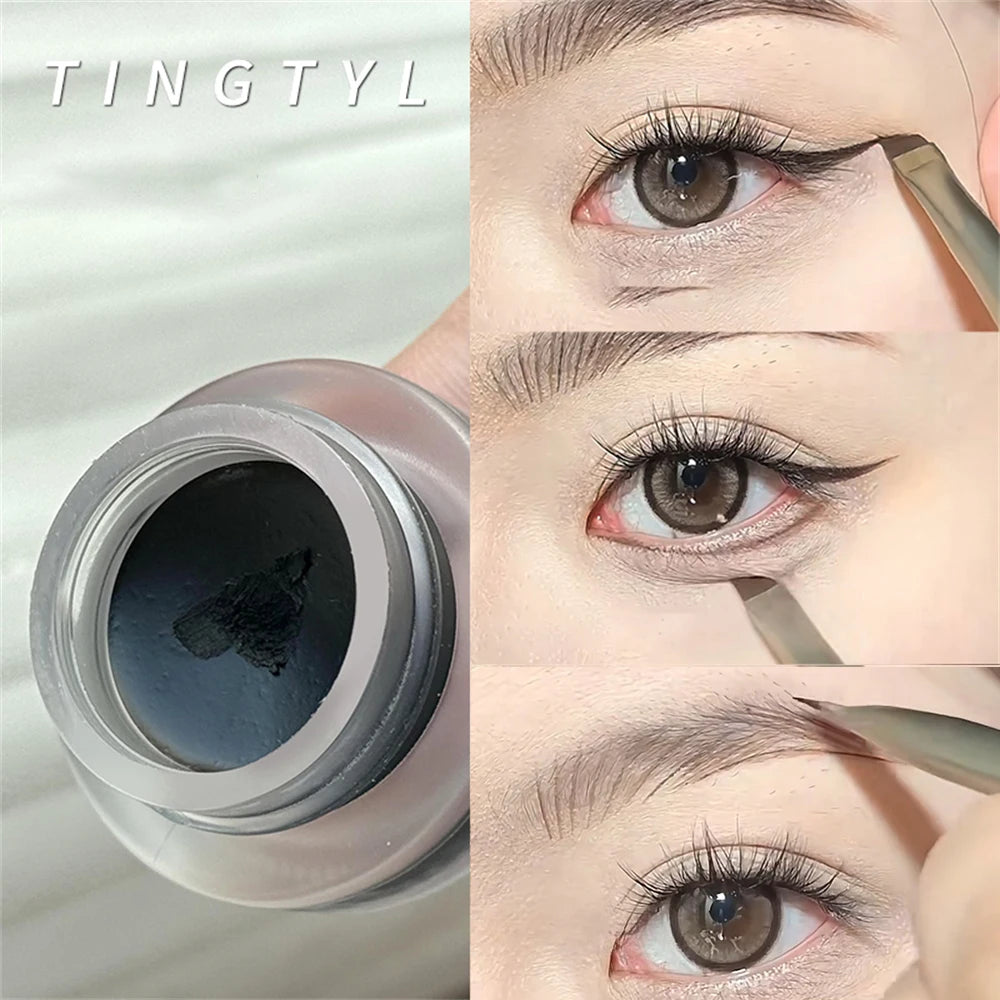 3-Color Eyeliner Eyebrow Gel Cream With Brush Waterproof Lasting Non Smudging Matte Red Brown Easy Wear 3 In 1 Korean Makeup