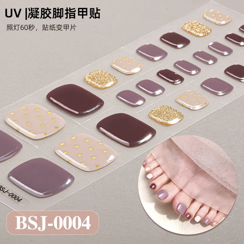 26Tips French Leopard Print UV Gel Toenail Sticker Bronzing Dye Gradient Cross-border Semi Baked Gel Nail Sticker UV Lamp Needed