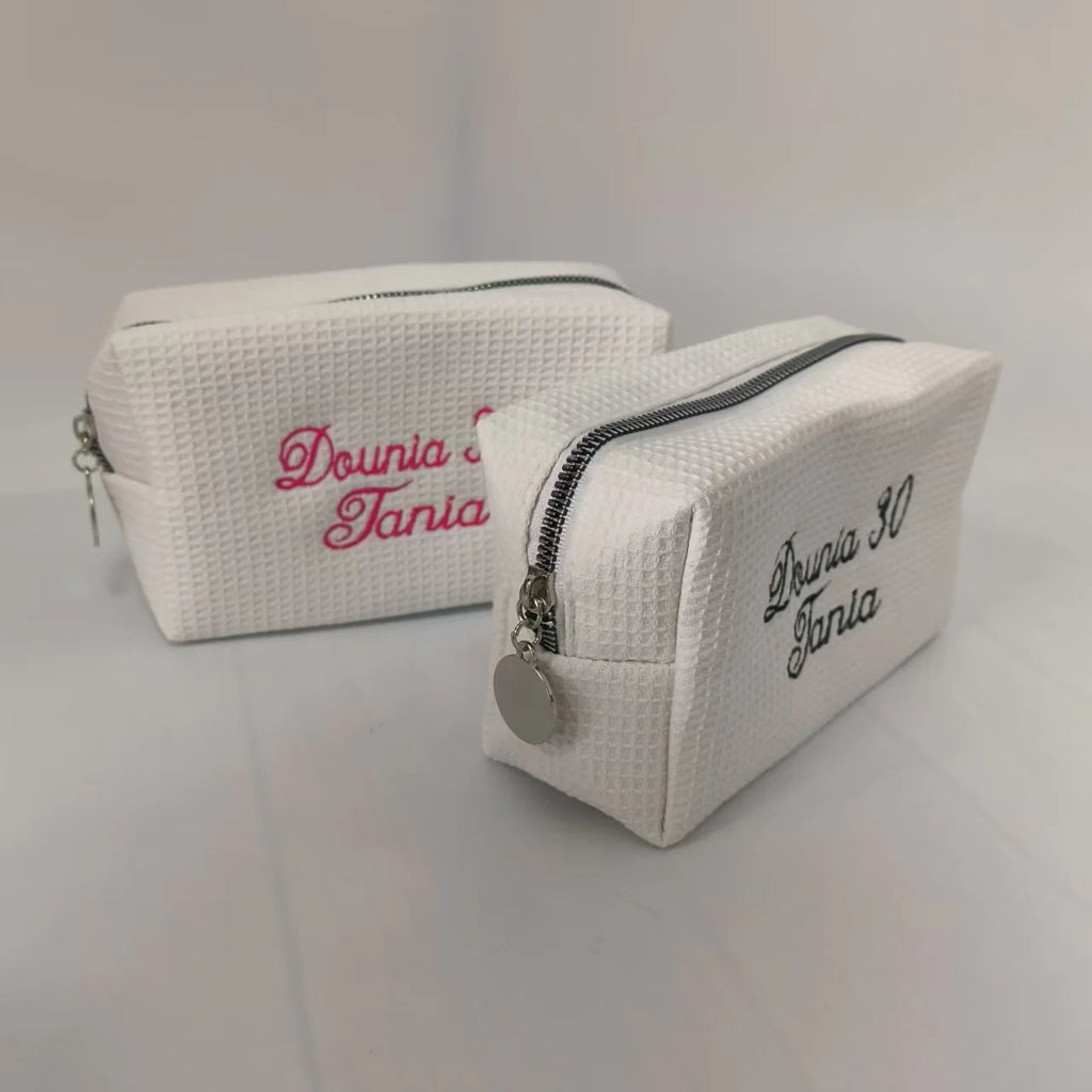 New Waffle Cosmetic Bag, Personalized Monogrammed Toiletry Bag, Embroidered Make Up Bag,Bridesmaid Makeup Bag, Wedding Gifts