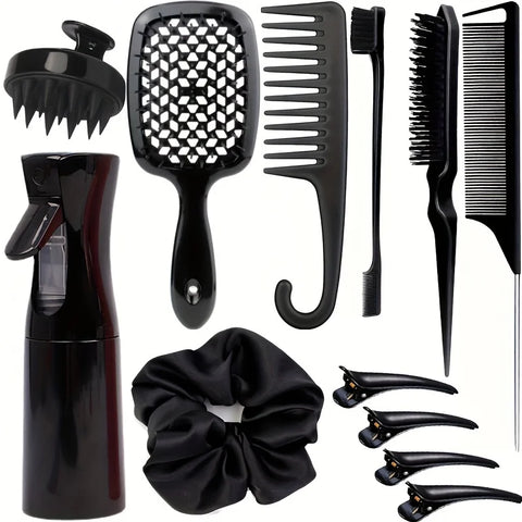 WANMEI hair comb styling set, pointed tail comb, edge brush, shampoo brush, high pressure watering can, hairpin, hairband
