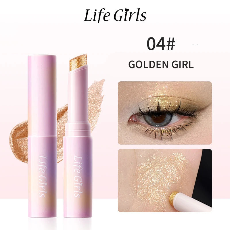 Water-Gel Eyeshadow Stick Is a Single-Swipe Makeup Highlighter Eyeshadow Stick with a Pearlescent Shimmer in Various Colors. Glowing Highlighter Eyeshadow Stick Is a Stick That Can Be Used on Both Eyebrows. The Waterproof Eff