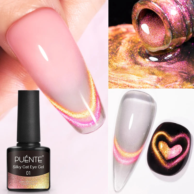 PUETNE 7.5ML Amber Moonlight Cat Magnetic Gel Nail Polish Winter Nails Jelly Glass Cat Eye Soak Off UV Semi-Permanent Varnish