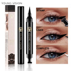Dual-Ended Stamp Eyeliner Pen, 2-in-1 Waterproof and Smudge-Proof Black Eyeliner with Triangular Tip, Long-Lasting Precision