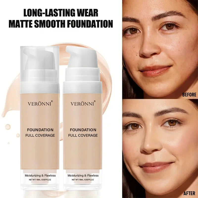15ml Full Coverage Liquid Foundation,Foundation Effective Concealer Waterproof Sweat-resistant Makeup Professional Cosmetics