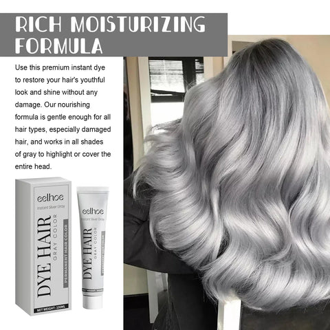 Sliver Grey Dye Hair Cream Hair Color Permanent Punk Hair Smoky Punk Style DIY Styling No Damage Quick Coloring Long-lasting