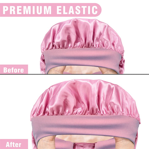 Extra Large Hair Long Silk Bonnet Cap With Elastic Satin Hair Band Comfortable Head Cover Night Sleep Hat For Sleeping Shower