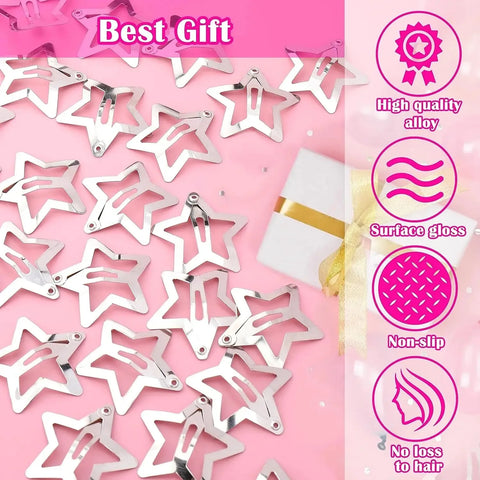 10/25/50/100/200pcs Y2K Silver Star Hair Clips for Girls Metal Snap Clip Hairpins Barrettes Hair Grip Jewel Hair Accessories