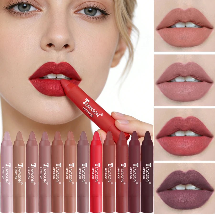 Matte lipstick for easy application, smudge-proof, daily moisturizing, lipstick, holiday gift, light makeup, lip pen, lipliner,