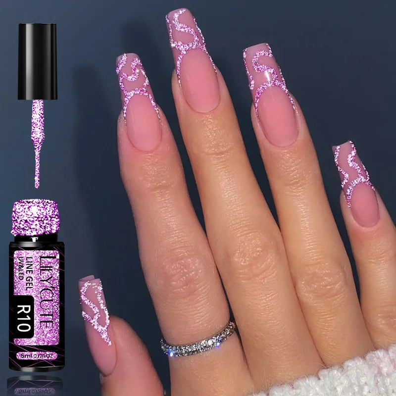 LILYCUTE  5ml Gold Sliver Metallic Liner Gel Nail Polish French Style Super Bright Mirror Pull Line Graffiti Painting Stripe Gel