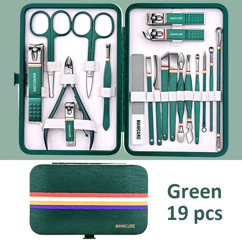 9-19pcs/set Nail Cutter Set Stainless Steel Nail Clippers Set With Folding Bag Manicure Kits Scissors Makeup Beauty Tool