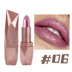 Diamond Glitter Lipstick Long Lasting Waterproof Moisturizing Highly Pigmented Metallic Shine Pearlescent Non Stick Cup Lipstick