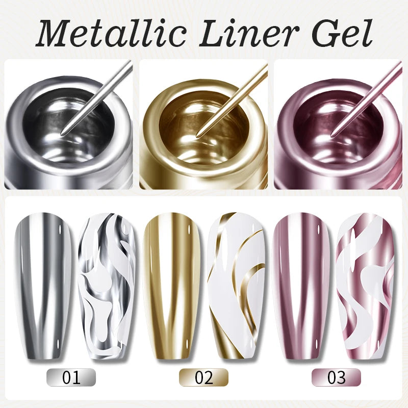 PUENTE 5ml Metallic Painting Liner Gel Polish Bright Mirror Effect Semi-Permanent UV Nail Varnish For Stunning French Nail Art