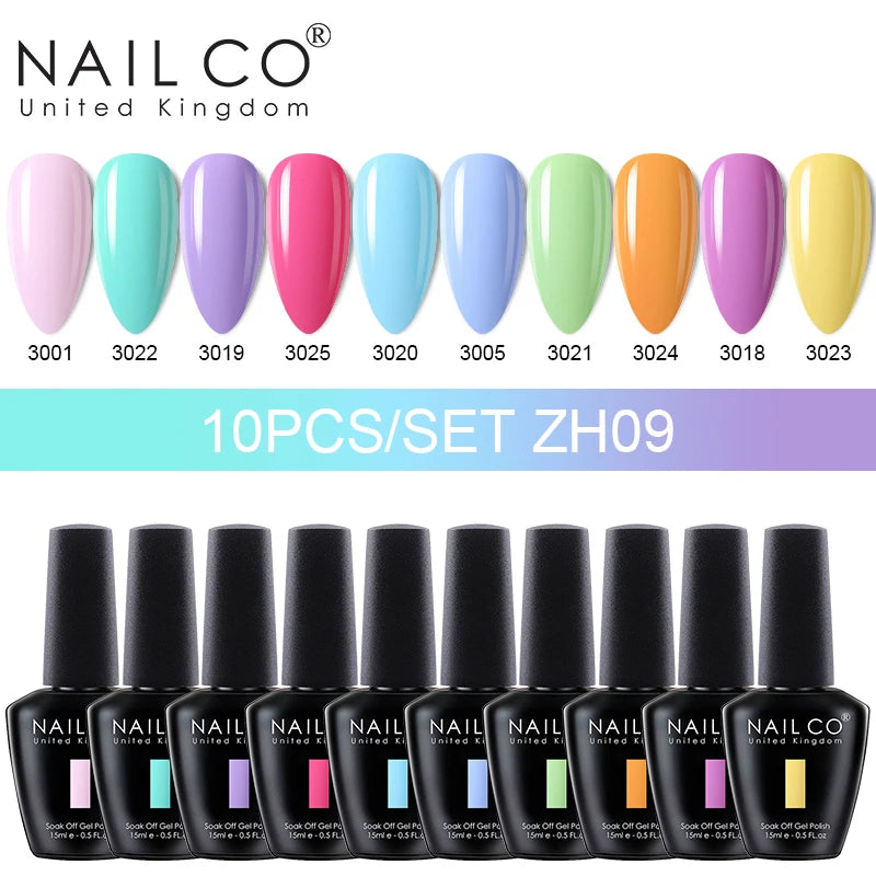 NAILCO 15ml 10pcs/Set Nude Colors Gel Nail Polish UV Gel Nail Polish Pink Nail Lakiery Esmalte Top Base Nail Art Design Vernis