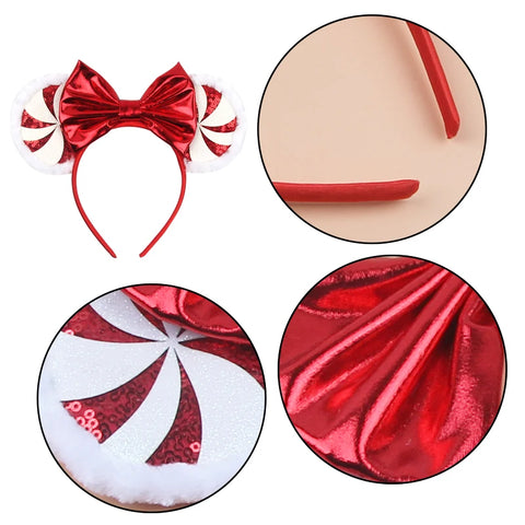 2023 Disney Christmas Mickey Ears Headband For Girls Sequins Bow Festivall Party Hairband DIY Hair Accessories