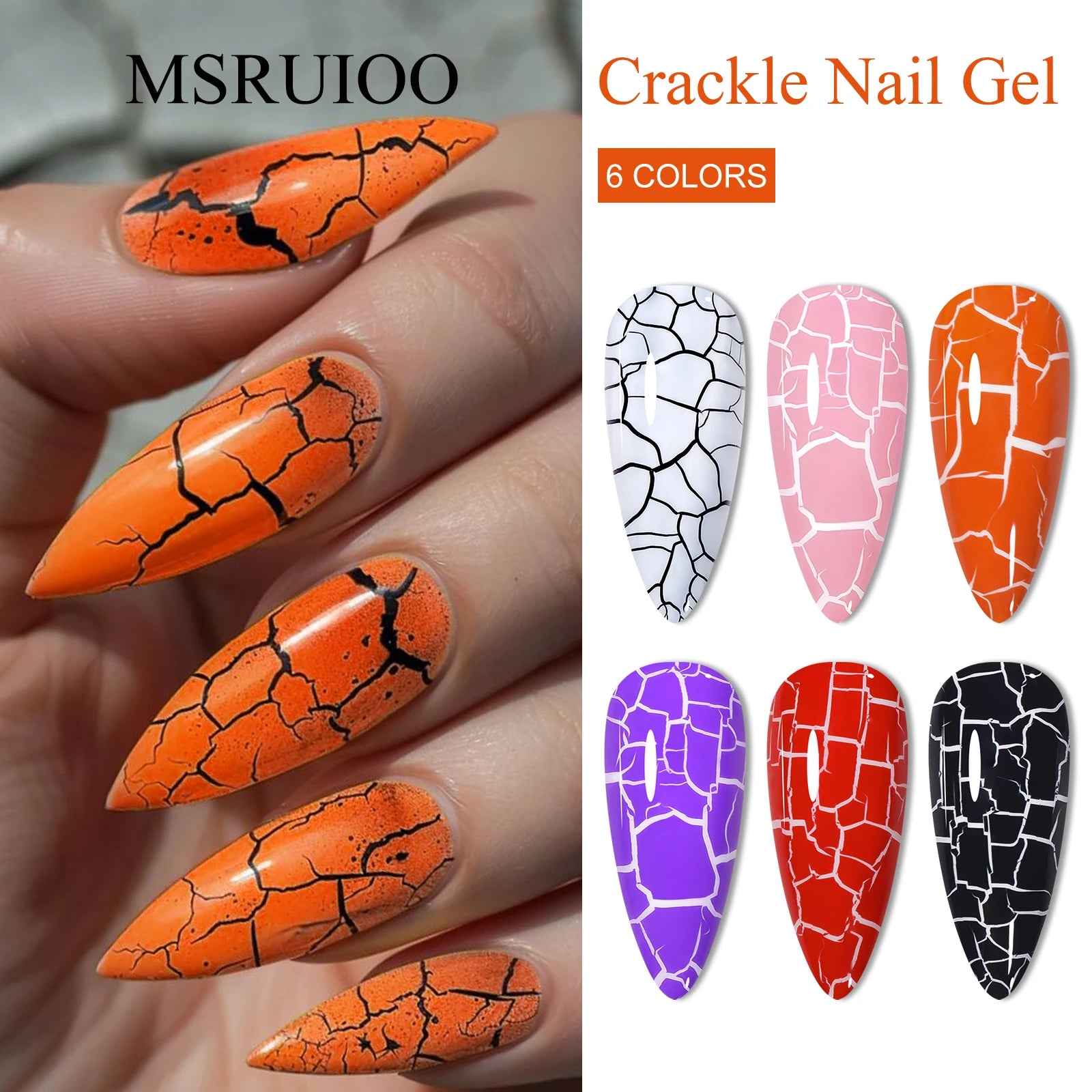 6pc Crackle Gel Nail Polish Set Quick Dry Nail Supplies Varnishes Hybrid Semi Permanent Soak Off Manicure for Nails Design