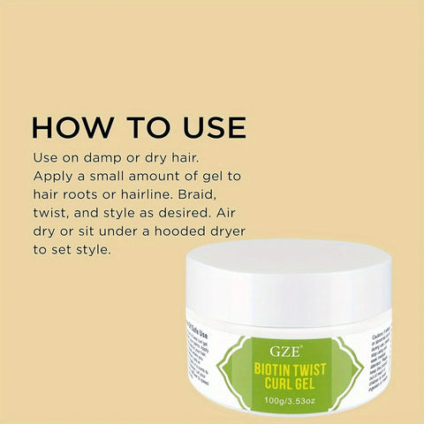 GZE Biotin Twist Curl Gel Hair Growth - Hydrating Styling Gel with Biotin for Stronger, Healthier Hair - Defines Curls
