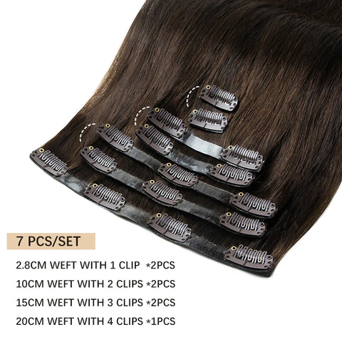 Invisible Thick PU Clip In Human Hair Extensions Seamless PU Weft Tape Clip on Hair For Thick Raw Hair 7PCS 12-24inch 100G-120G
