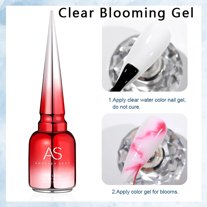 AS Tpo Free Clear Blooming Gel Polish 15ml UV LED Soak Off Nail Art Polish for Spreading Effect Marble Gel Paint Varnish TopBase
